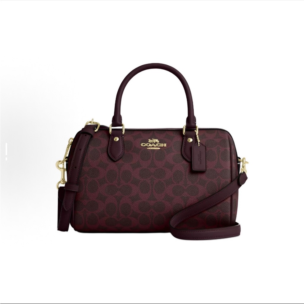 NWT！COACH Rowan Satchel Bag In Signature（CV961）Black Currant FAST SHIPPING